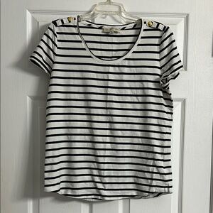 Striped Black and White T-Shirt with Gold Accents